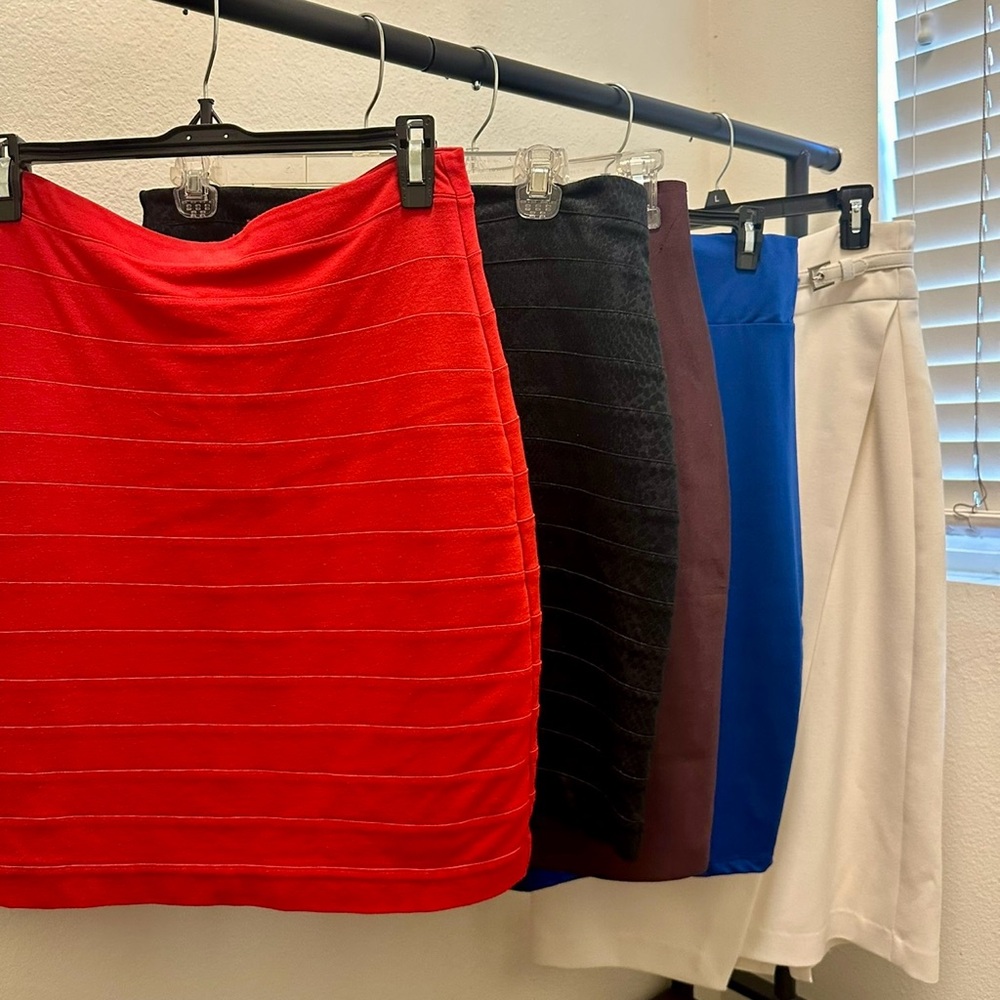 Express Red Mini Pencil Skirt Ribbed Night Out